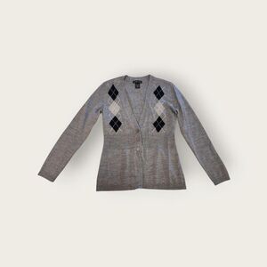 Vintage Y2k New York and Company grey argyle button up preppy cardigan